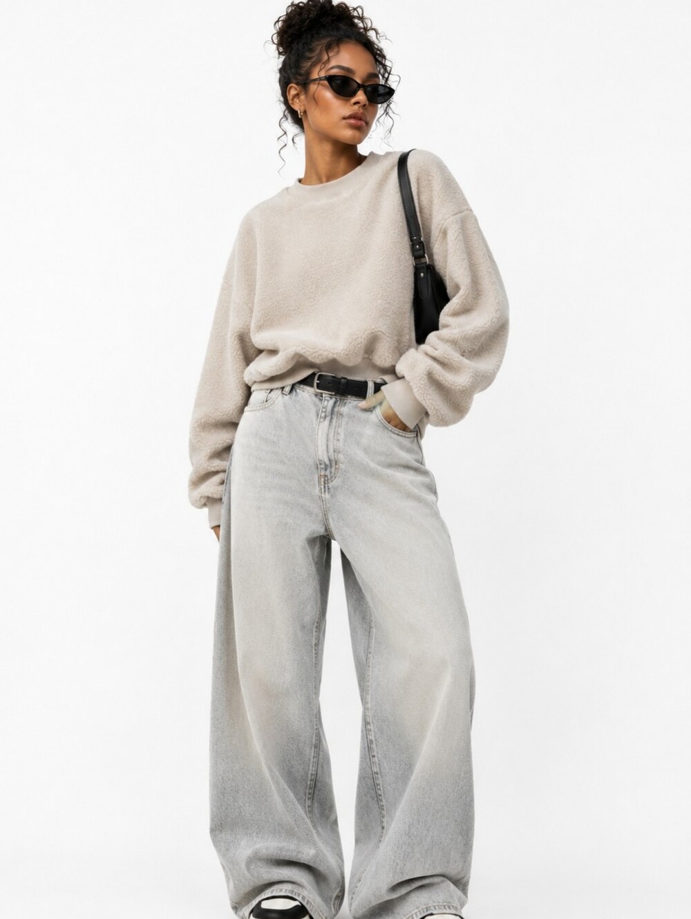Cozy Oversized Teddy Fleece Sweatshirt Pullover Soft Neutral Lounge Sweater